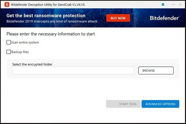 Chọn tùy chọn giải mã cho công cụ Bitdefender GandCrab