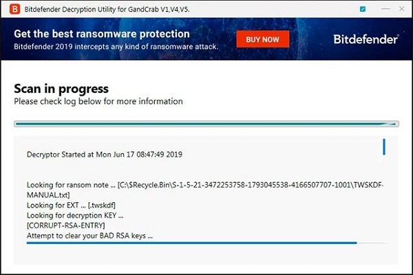 Lấy khóa giải mã từ máy chủ Bitdefender 