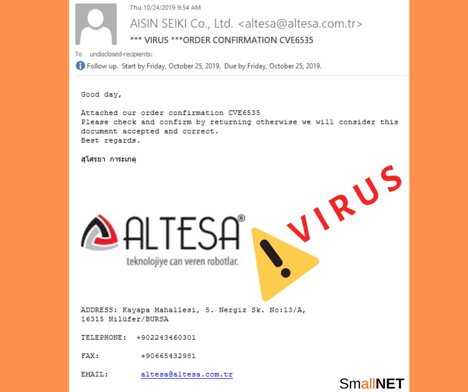 Email lừa đảo chứa virus