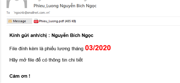 Mỗi người sẽ nhận được file phiếu lương đính kèm của mình dạng PDF và có mật khẩu