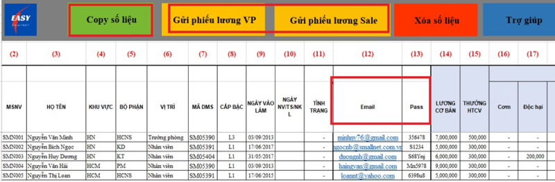 Dữ liệu được nhập vào phần mềm gửi email hàng loạt bằng Outlook