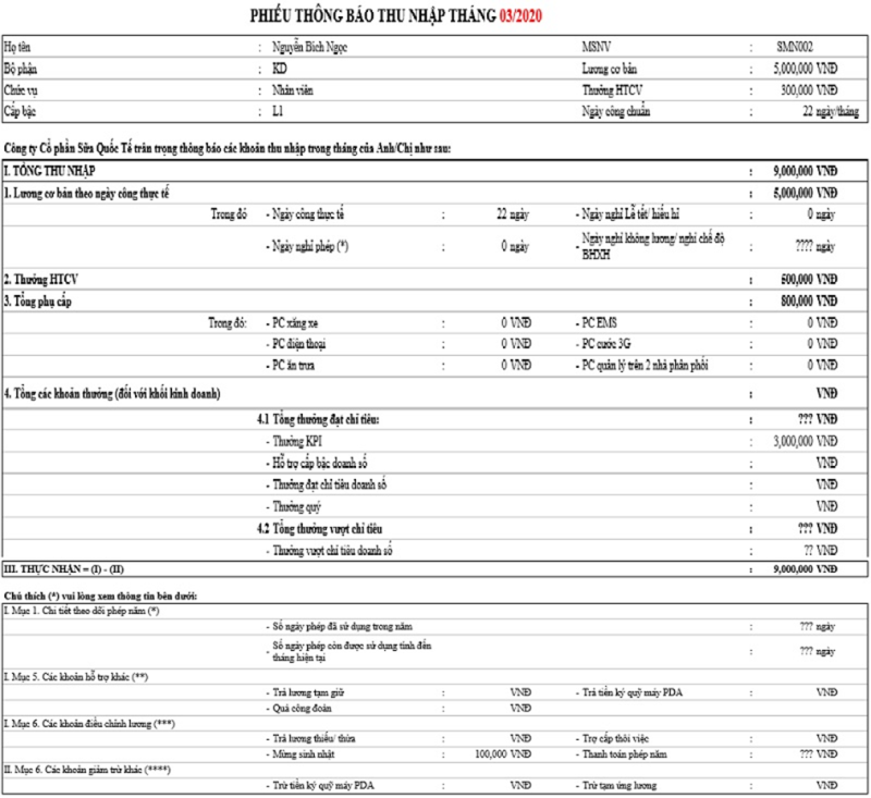 Phiếu lương được trích xuất tự động từ file bảng lương